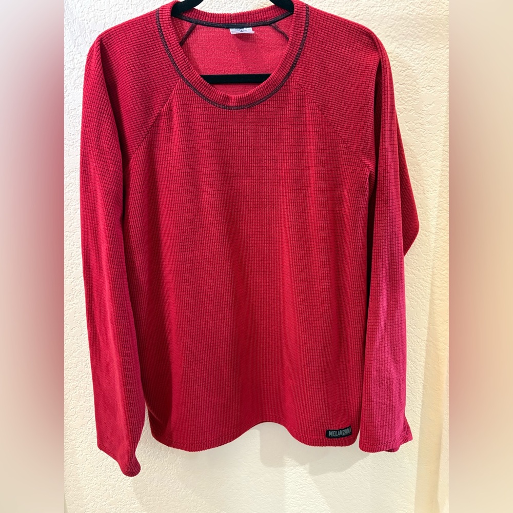 Melanzana Men’s Grid Fleece Pullover Shirt Red Thermal Top Made in Colorado